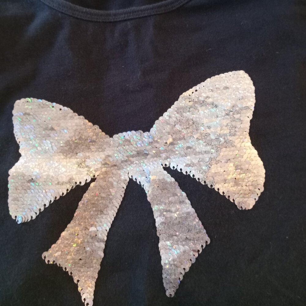 Carter's Kids Black shirt Reverse colors Sequin Bow Girl's size 14